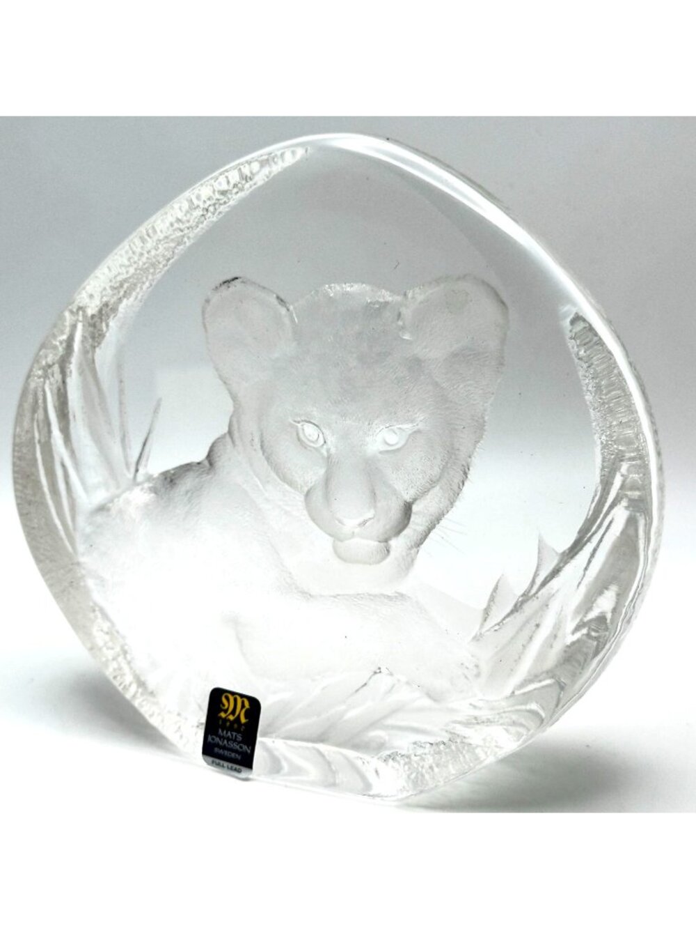 Vtg Mats Jonasson Full Lead Crystal Lion Cub Paperweight Sculpture 2276 Sweden